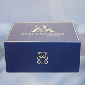 Materiales reciclados, venta al por mayor, papel de aluminio dorado personalizado, estampado, papel revestido, ropa azul grande, caja de regalo plegable para calcetines de vestir - Product Image 3