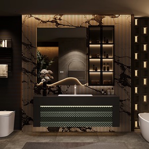 Intelligent atmosphere lamp mirror rock board washbasin French retro wave pattern bathroom cabinet - Product Image 4