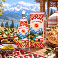 Bouteille d'huile d'olive en céramique souvenir du Kirghizistan, distributeur d'huile à motif ethnique kirghize avec design de repère asiatique pour boutique de souvenirs