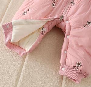 Nouveaux vêtements d'hiver pour bébé 2024, combinaisons épaisses brossées pour nouveau-nés, combinaisons mignonnes et douces à fleurs brodées pour bébés filles, ensembles de combinaisons pour bébés - Product Image 6