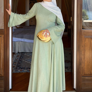 A vita alta Eid Abaya modesto abito di lino Abaya Dubai Turkey Kimono Abayas Kaftan Maxi modesto abito da donna - Product Image 2