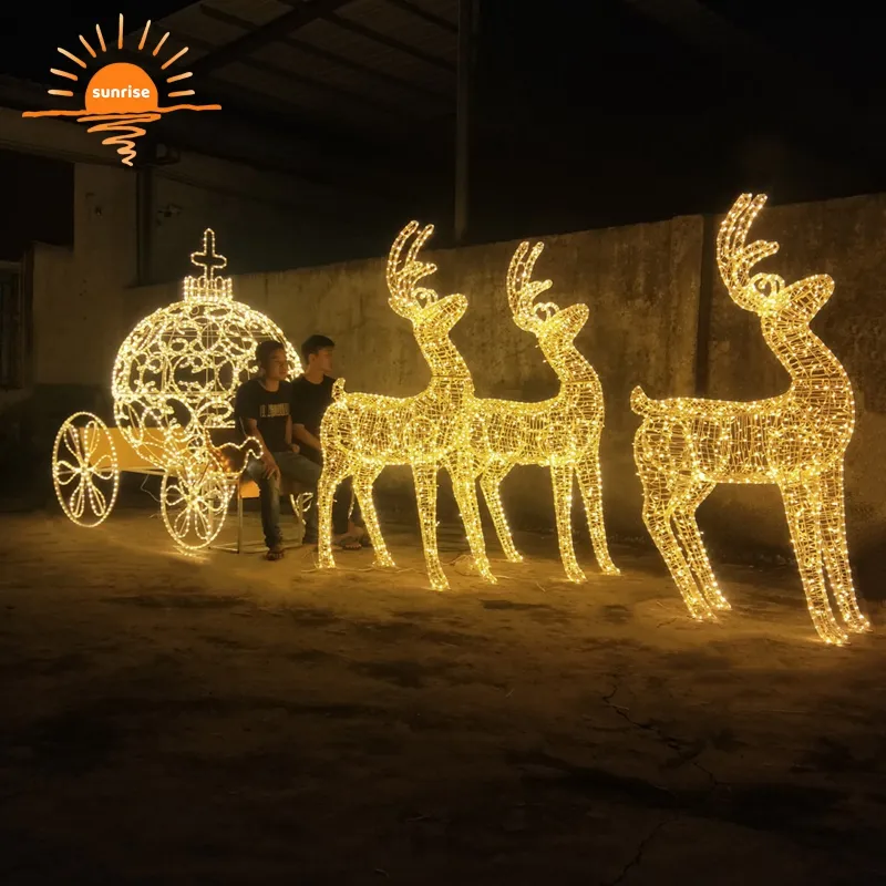 outdoor large christmas reindeer sleighs 3D LED Elk motif lights statue big santa deer Xmas decoration