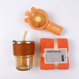 Bulk Wholesale Summer <b>Gift</b> Set Mini Handheld Fan Glass Cup Towel Wedding Set Custom Logo Factory Price Beach Travel Daily Use - Product Image 4