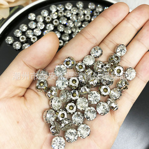 Cristales de Estrás Transparentes Redondos de 6-10mm con Cuatro Garras y Anillo en D, Huecos, para Coser a Mano, Accesorios para Vestidos de Novia - Product Image 4