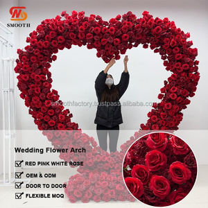 LEDA Soporte de Fondo para Boda Hecho a Mano de 7 y 8 pies con Arco de Flores en Forma de Corazón, Rosas Rojas de Seda Artificial y Camino de Flores - Product Image 2