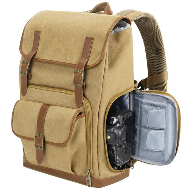 Outdoor Travelling Heavy Duty Canvas Shockproof Photography Dslr Slr Camera Backpack Bag