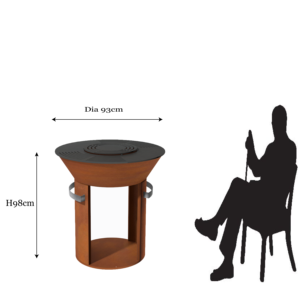 Nouvelle innovation : Brasero rond en acier Corten pour cuisson au feu de bois avec rangement pour bûches - Product Image 6