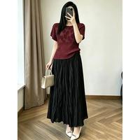 Ensembles plissés élégants pour femmes, haut à manches courtes, jupe longue fluide style A, ensembles décontractés et habillés pour toutes les saisons