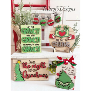 <b>Grinch</b> Tray <b>Ornament</b> Wooden Christmas Decorations Cartoon Style Handicraft Pine Material Rectangle Shape - Product Image 3