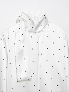 Kemeja wanita lengan panjang bergaya retro, motif polkadot kasual, aksesori syal, mode baru 2026. - Product Image 3