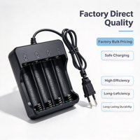 Chargeur de batterie lithium 18650 à quatre emplacements avec câble de charge 4,2 V 1200 mA, transformateur intelligent à démarrage sans tension, certifié CE, pour microphone