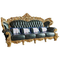 Ensemble de canapés de luxe haut de gamme pour villa, style minimaliste, cadre en bois massif doré sculpté à la main, cuir vert foncé capitonné, éponge, 1, 2, 3 places, pour hôtel