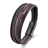 Bracelet en cuir véritable pour hommes de Style simple fermoir en acier inoxydable classique multicouche tresse bracelet hommes femmes bijoux cadeau