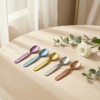 Cuillère en titane pur de qualité alimentaire pour bébé, antibactérienne, motif fleur de glace, vaisselle en titane portable et réutilisable pour café et dessert