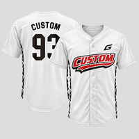 Nouvelle arrivée, maillot de baseball pour homme, blanc, imprimé, boutonné, 100% polyester, respirant, séchage rapide, maillots de sport