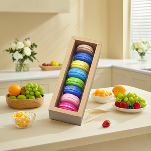 Коричневые крафт-коробки для макарон с прозрачным окном, небольшой контейнер для выпечки, упаковочный контейнер с УФ-покрытием и тиснением, тип папки для макарон - Product Image 6