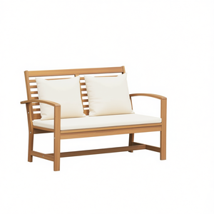 Teak Wood Patio <b>Bench</b> With Cushion <b>2</b> <b>Seater</b> Outdoor Furniture Contemporary Design - Product Image 1