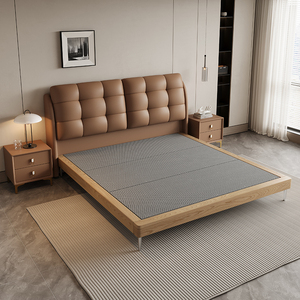 Muebles de <span class=keywords><strong>Dormitorio</strong></span> de Madera Maciza de Lujo de Mediados de Siglo, Camas Tapizadas Suaves, Estructura de Cama Doble Tamaño King, Diseño Elegante para Adultos - Product Image 4