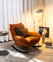 Fauteuil inclinable à bascule de luxe moderne en forme de cocon avec ottoman, revêtement en chenille moelleuse, dossier ergonomique incurvé, pour salon