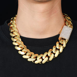 Chaîne et Bracelet Hip Hop Cubain 14K <span class=keywords><strong>en</strong></span> Laiton Plaqué <span class=keywords><strong>Or</strong></span> de Luxe, Chaînes Miami Cuban Link Massives et Robustes pour Hommes - Product Image 2