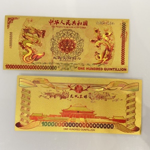 Banconota Cinese del Drago Giallo da 100 Quintilioni di Denaro Placcata in Foglia d'Oro 24k - Product Image 1