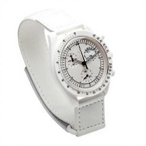 Reloj de Cuarzo Minimalista Blanco con Cronógrafo, Correa de Cuero, Caja Redonda de 40 mm, Pantalla Analógica, Reloj de Moda Unisex - Product Image 2