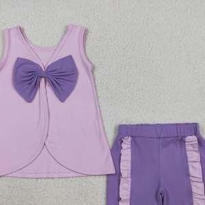 Tunique à manches courtes lavande pour bébés filles avec nœuds au dos et short à volants en élasthanne/polyester écologique - Product Image 6