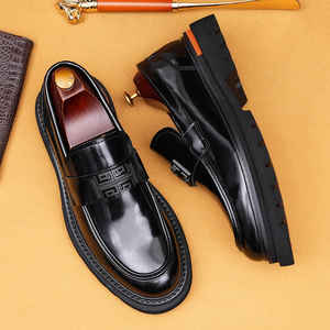 New Trend Men's Genuine Leather Closed Toe Waterproof Lace-Up <b>Shoes</b> British Sporty Style Office & Career Autumn Winter - Product Image 2