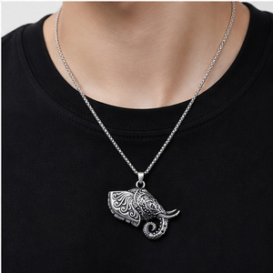 yunnique Stainless Steel <b>Elephant</b> Pendant Necklace Unisex Fashion Jewelry <b>Gift</b> Occasion Animal Shape Geometric Design - Product Image 4