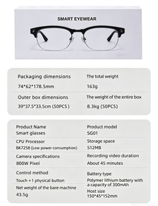 Lunettes intelligentes IA demi-cerclées avec caméra 800W pixels, prise en charge de la traduction, photographie HD, appels sans fil stables, <span class=keywords><strong>chat</strong></span> IA avec grand modèle - Product Image 2