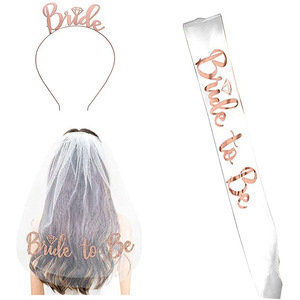 Conjunto de novia para fiesta de <span class=keywords><strong>despedida</strong></span> de <span class=keywords><strong>soltera</strong></span>, banda y Diadema, velo, suministros de decoración para fiesta, color oro rosa - Product Image 2