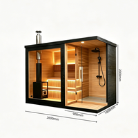 Sauna extérieur Alphas en forme de cube avec douche, chauffage à vapeur, en bois massif, pour salle de sport, villa, parc, avec fenêtres à traverses