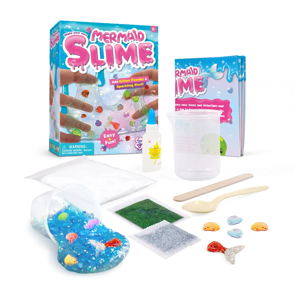 Amazon Hot Selling Add Glitter Powder Sparking Shell Slime Fluffy DIY Slime Making Kit Mermaid Slime Toys Best Gifts For Girls