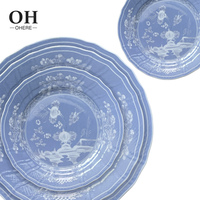 Encre bleue service de vaisselle de luxe décoratif vintage en céramique et en porcelaine personnalisé style italien vente en gros de porcelaine fraîche toutes couleurs