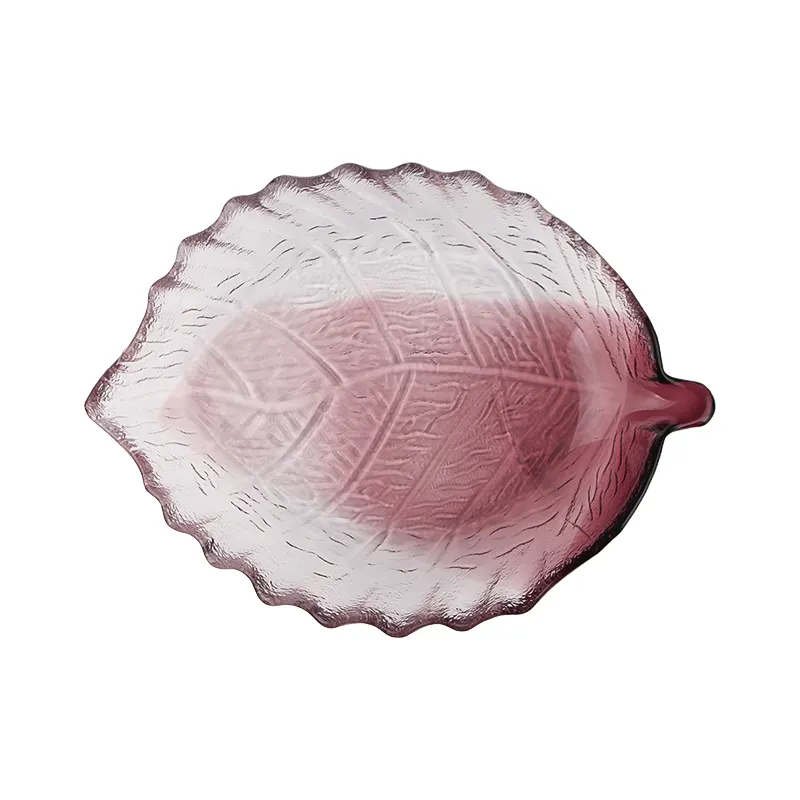 Leaf Shape Purple Glass Plates Wholesale Fruit Serving Colored Glass Dinner Plates Kitchen Plates And Glasses