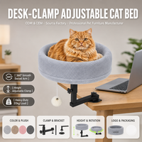 Hamac pour chat en peluche réglable, nid pour animaux de compagnie rond à fixer sur le bureau avec support à pince pour chats et petits animaux