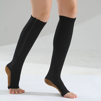 Bas de compression personnalisés grande taille avec fermeture éclair pour mollets, bas de compression cuisse pour infirmières en surpoids 20-30 mmHg, à bout ouvert