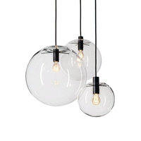 Lampe suspendue en verre soufflé à la main, sphère en verre transparent, forme ronde, lustre, boule en verre à bulles, luminaire suspendu