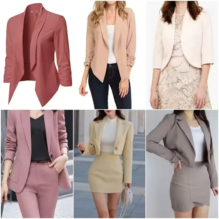 Set pakaian wanita warna polos, elegan, Blazer bisnis pakaian bekas untuk wanita