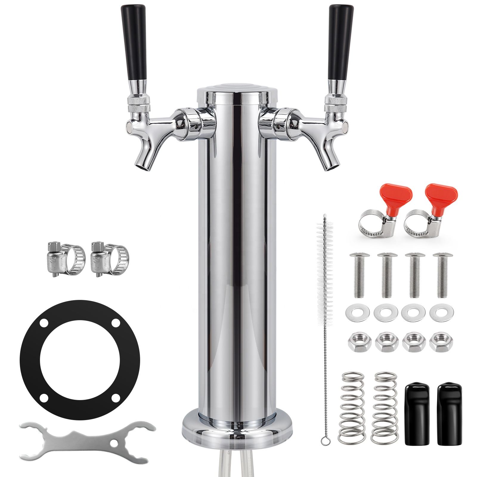 Полированный двойной кран из нержавеющей стали, пивная башня, 3 дюйма, хромированные латунные смесители, кран для пива, Kegerator Tower