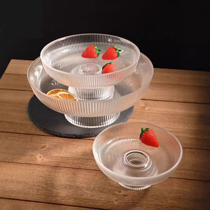 Plat Rond Moderne en Verre Transparent Écologique, Plateau de Service pour Fêtes, Fruits, Gâteaux, Snacks, Desserts, Bol à Pied Haut Couleur Unie - Product Image 2