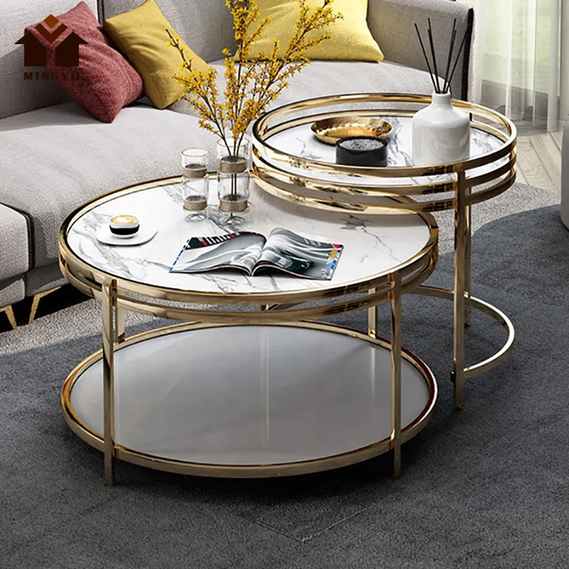 Franse Land Mini Size Marmeren Bijzettafel Antieke Roestvrij Staal Thee Lade Tafel Lounge Bijzettafels Met Gouden Frame