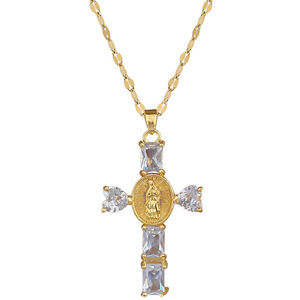 QIFEI <span class=keywords><strong>testa</strong></span> <span class=keywords><strong>croce</strong></span> piena di collana di diamanti in acciaio inox catena collana gioielli per le donne - Product Image 2