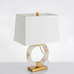 Lampe de table LED ronde moderne, cadre en fer, base en marbre, lumière blanche neutre 4100K, lampe de bureau électrique pour salon - Product Image 1
