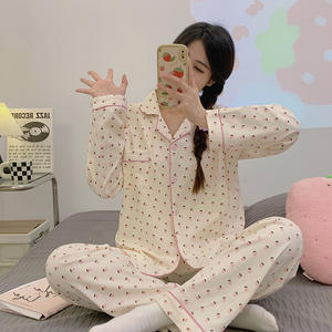 Новинка, милые пижамы на улице, Осенние тонкие брюки с длинными рукавами, кардиган с лацканами, Женская домашняя одежда - Product Image 3