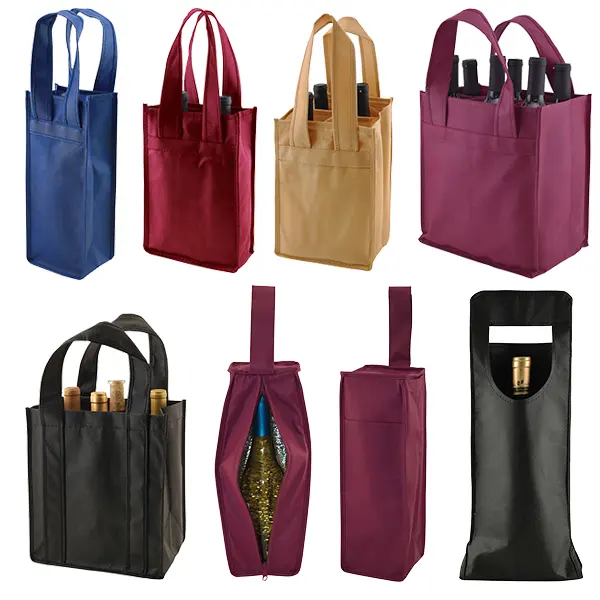 Custom promotional reusable non woven wine shopping bag christmas single gift transport 2 4 6 wine bottle tote bag