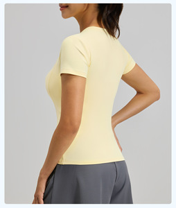 Lightweight Thin Solid Spandex Eco-Friendly Sports Regular Fit Yoga Wear Short-Sleeved Tops Women's Running Fitness T-Shirt - Product Image 6