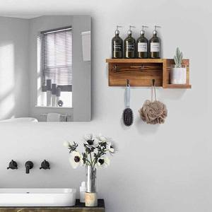 Estante decorativo de <span class=keywords><strong>pared</strong></span> de madera maciza de estilo moderno personalizado, organizador de <span class=keywords><strong>llaves</strong></span> de puerta de entrada de doble nivel, estante de almacenamiento de exhibición de madera - Product Image 4