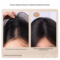 LONGFOR Mèche de cheveux pour femme en fibre synthétique de qualité moyenne, base mono, avec bande adhésive, trame nouée à la main, volumisante, légère, frange rideau