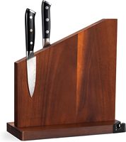 Porte-couteaux magnétique en bois d'acacia avec aiguiseur intégré, bloc à couteaux double face pour comptoir de cuisine, vente en gros, OEM personnalisé